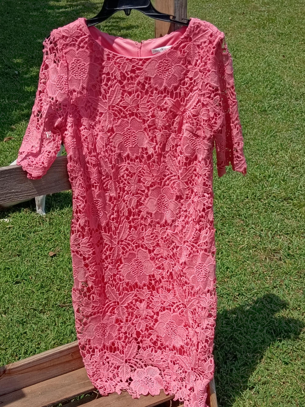 Sandra Darren Coral Lace Midi Dress